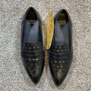 New Frye and Co. Elara Loafers Black Studded Flats Pointed Size 8 NWT‎